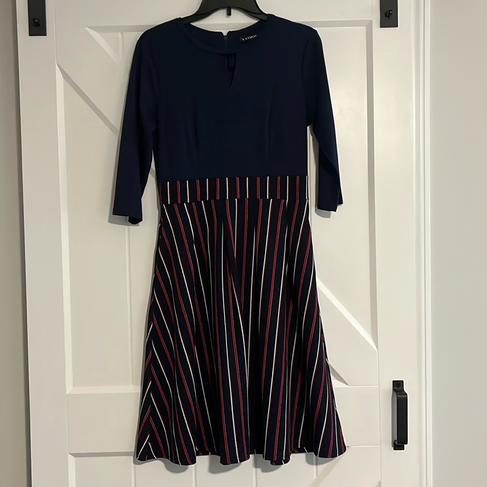 Navy Red and White Striped Retro Dress